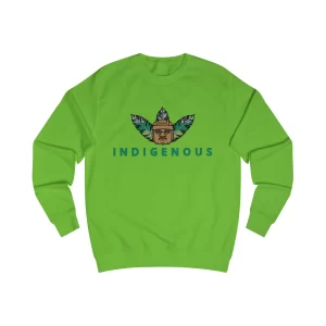 Indigenous Olmec Head Sweatshirt — 'INDIGENOUS' Mask & Feather Design