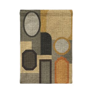 Mid-Century Geometric Woven Wall Tapestry — Neutral Abstract Frame Motif