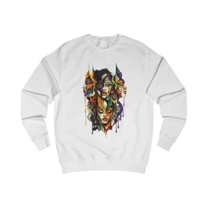 Artistic Multi-Face Crewneck Sweatshirt – Colorful Abstract Faces Graphic