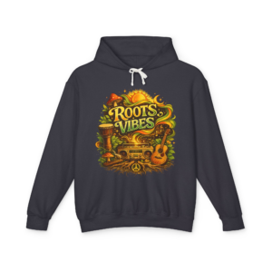 Roots Vibes Hoodie — Retro Reggae Guitar & Sun Peace Sweatshirt