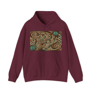 Boho Swirl Hoodie – Vintage Teal & Gold Abstract Pattern