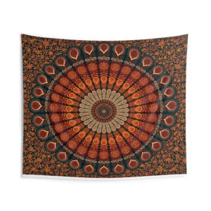 Majestic Earth Tone Tapestry — Warm Orange Floral Wall Hanging