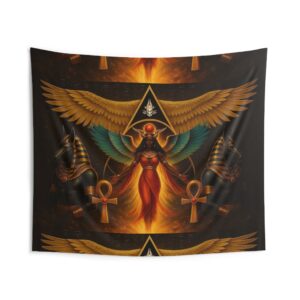 Ancient Goddess Wall Tapestry — Isis Ankh & Falcon Wing Decor