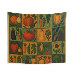 Harvest Veggie Wall Tapestry — Autumn Farmhouse Kitchen Decor