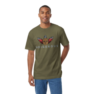 Indigenous Heritage T-Shirt — Olmec Head & Red Feathers Graphic Tee