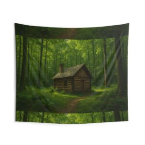 Forest Cabin Tapestry — Cozy Woodland Wall Hanging for Cabin, Cottagecore & Nature Lovers