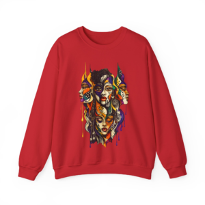 Artistic Faces Crewneck Sweatshirt — Colorful Abstract Masked Portraits