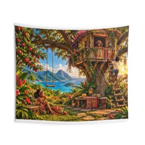Tapestry — Tropical Treehouse Seaside Sunset Wall Hanging