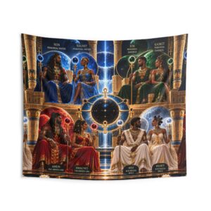 The Eight Ogdoads Tapestry – Luxor-Inspired Ankh & Celestial Thrones Art