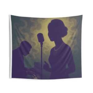 Jazz Singer Wall Tapestry – Silhouette Vocalist & Piano Vintage Vibe