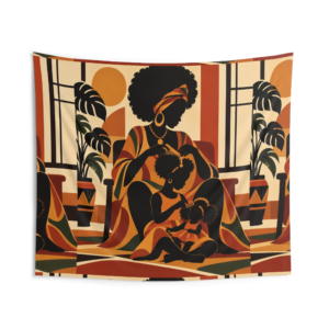 Mother and Child Hair Time Art Indoor Wall Tapestry