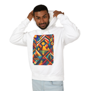 Abstract Geometric Sunrise Hoodie — Colorful Tribal-Inspired Graphic Sweatshirt